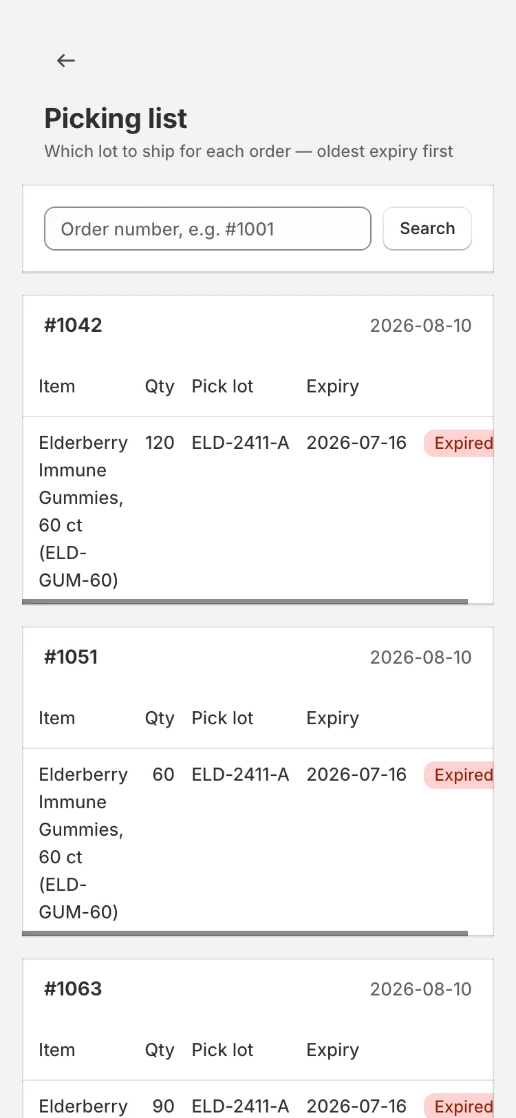 BatchProof FEFO picking list