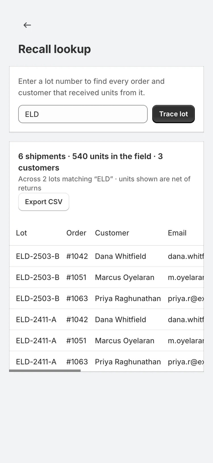 BatchProof recall lookup